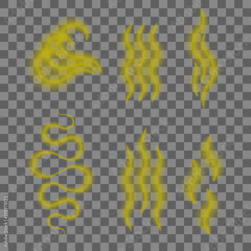 Bad smell, stench or stink evaporation transparent icons isolated, fetor, malodor or reek vector illustrations, bad aroma miasma design elements set