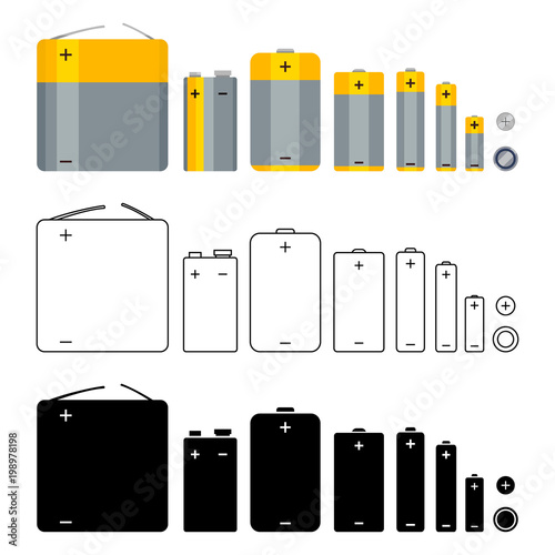Vector Set of Battery Icons. Different Types. Various Graphic Styles.