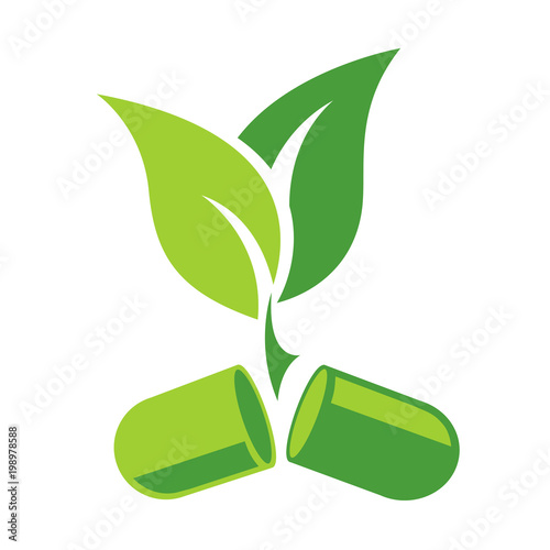 Pill With Herbs,Flat icon. Vector Illustration