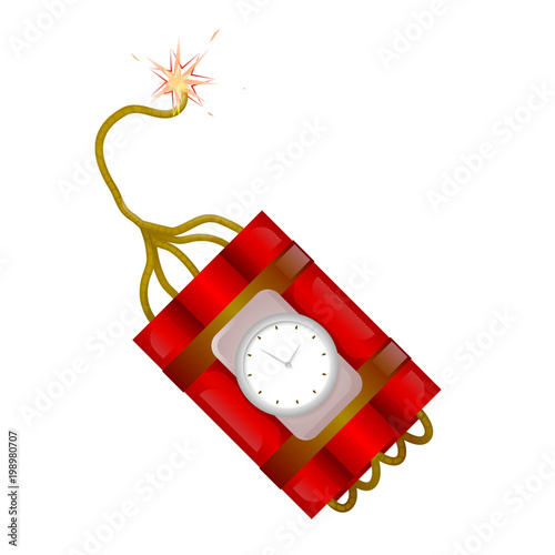 Burning fuse dynamite timer clock bomb explosion icon vector illustration