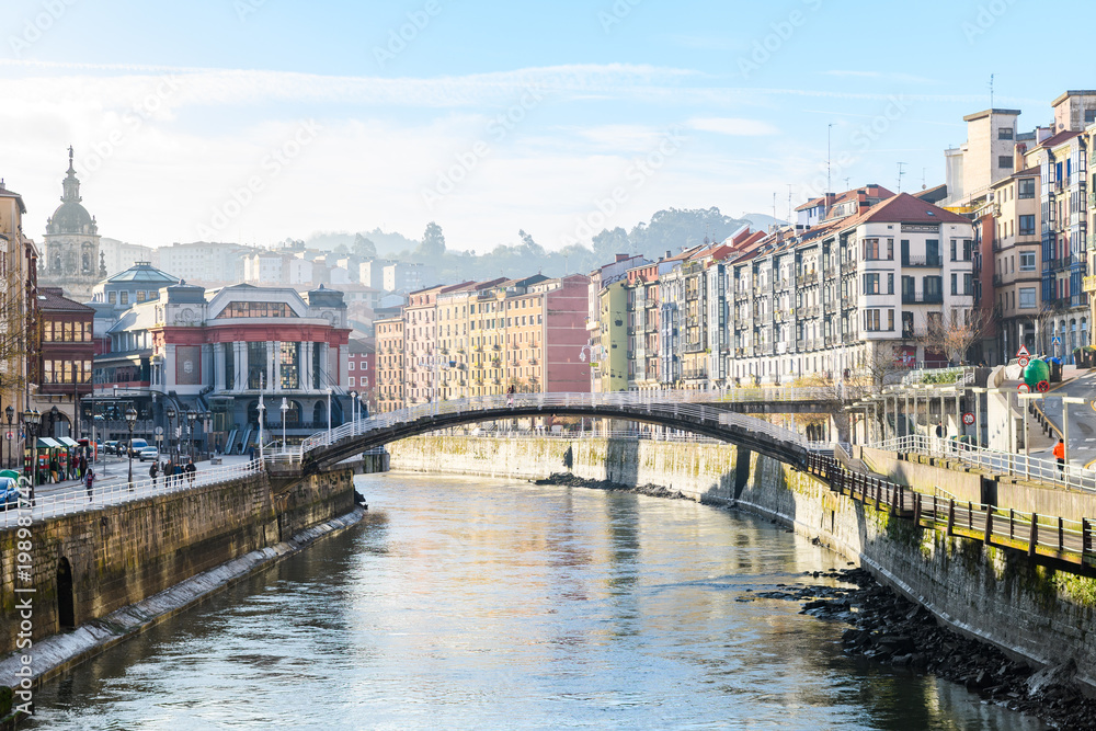bilbao riverbank and old town views, Spain