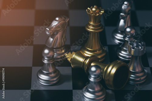 chess board game competition business concept.Strategy chess battle Intelligence challenge game on chess board.