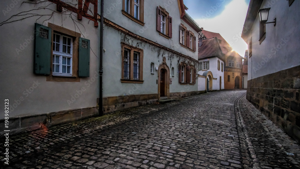 Typical street and historical houses in the central city of Bamberg