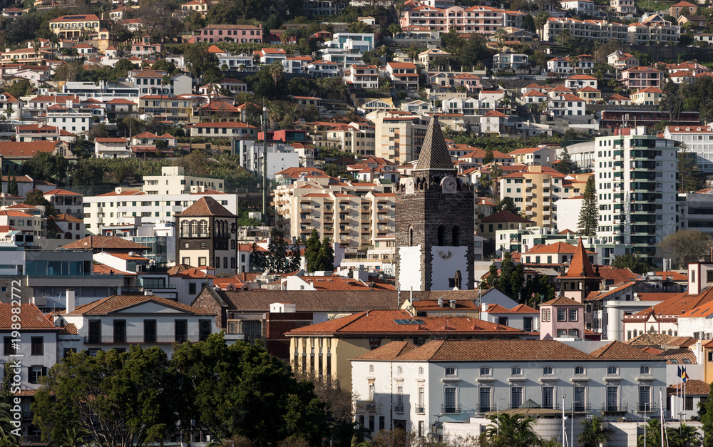 Clock tower of Cathedral in Funchal Madiera