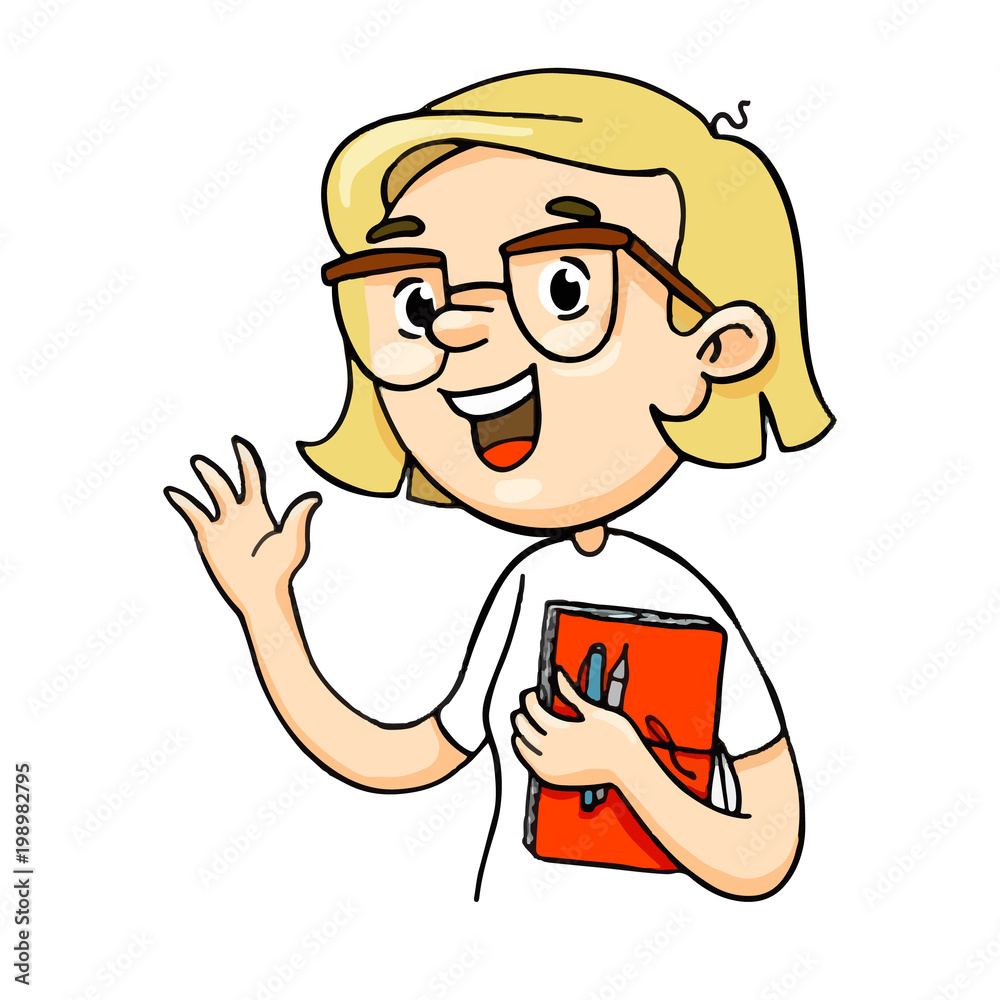 Clever cartoon girl talking important things with finger up. Vector  isolated hand drawn character. Stock Vector | Adobe Stock