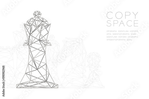Chess King wireframe Polygon silver frame structure, Business strategy concept design illustration isolated on black gradient background with copy space, vector eps 10