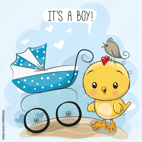 Greeting card its a boy with baby carriage