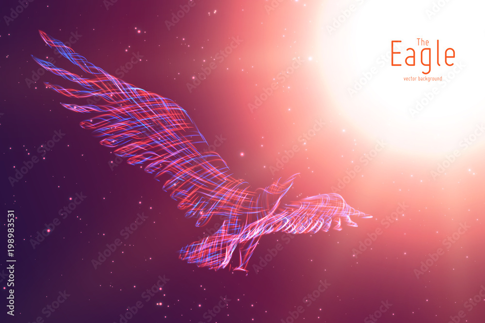 Fotografie Vector Eagle in flight to the sun from abstract swirl lines