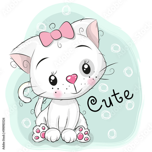 Cute kitten girl on a blue background