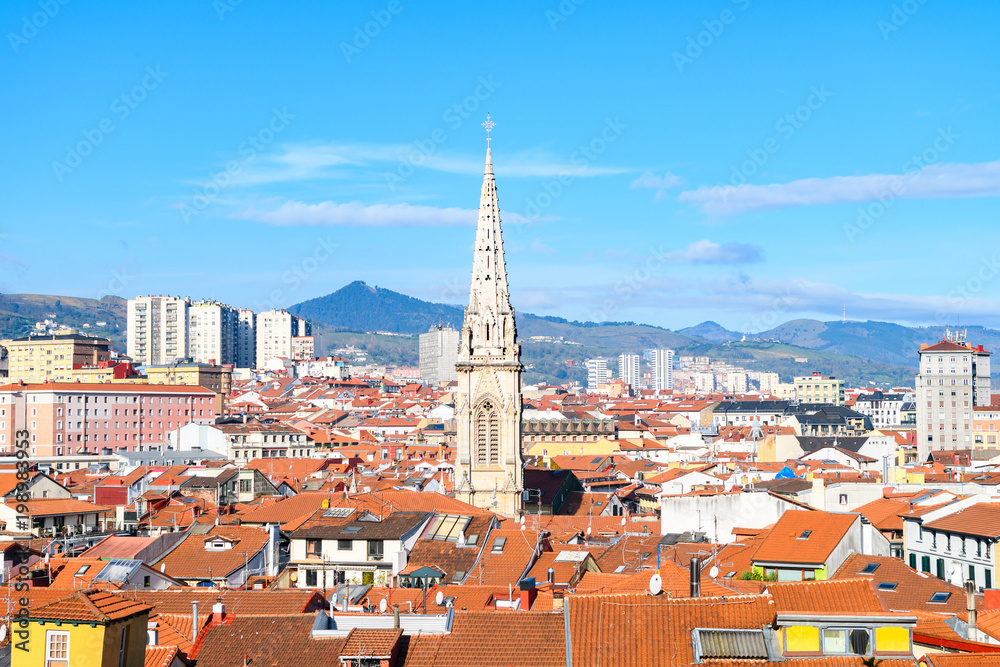 panoramic views of bilbao old town roofs, spain