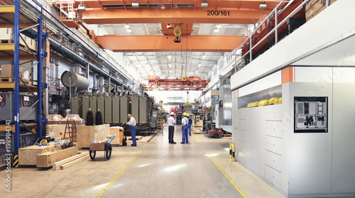 industrial factory in mechanical engineering for the manufacture of transformers - interior of a production hall photo