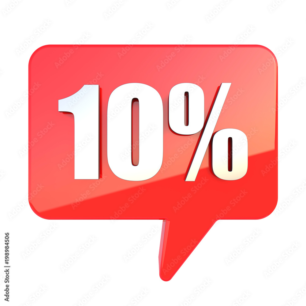 10 percent off sign on glossy red rectangle bubble isolated on white background 10 percent off sign on glossy red rectangle bubble isolated on white background