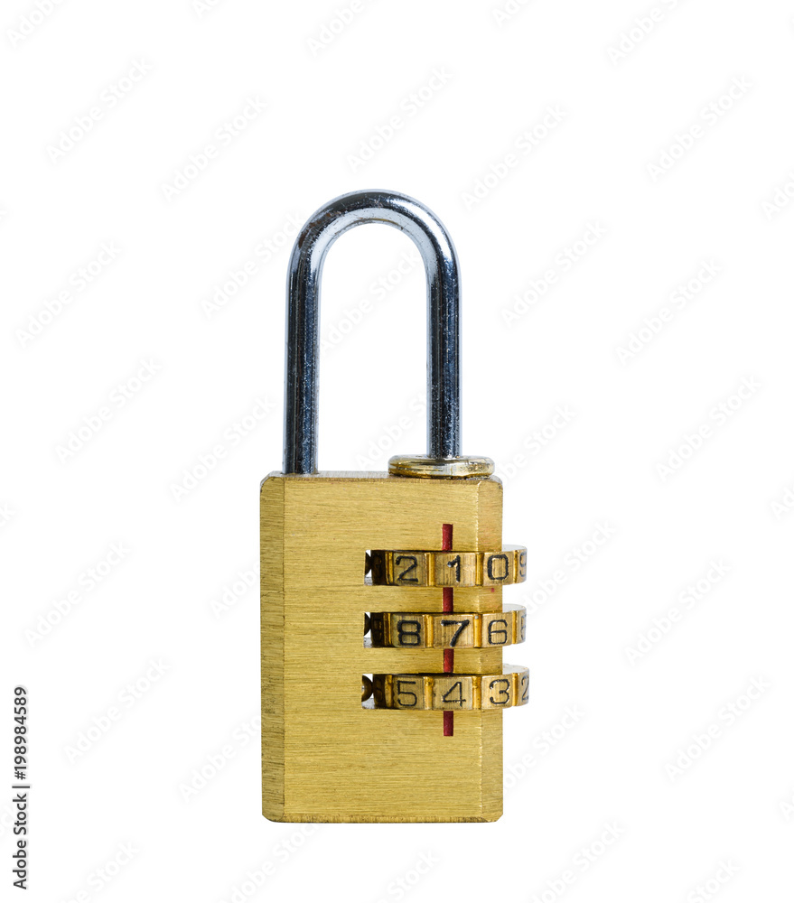 Golden padlock with pass-code or password,combination padlock isolated on white background Golden padlock with pass-code or password,combination padlock isolated on white background