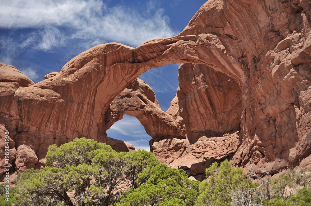 USA. Double arch of red stone