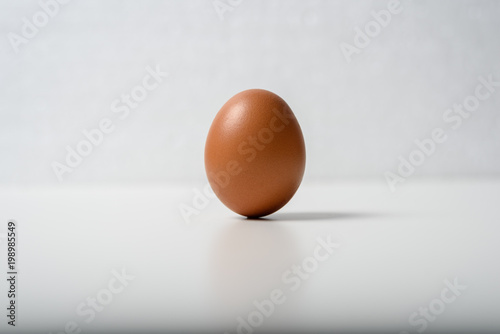 Minimalism. just a raw egg on a white table