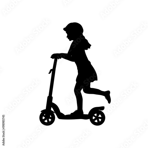 Silhouette girl helmet riding scooter