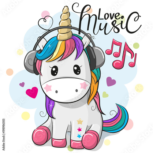 Dekoracja na wymiar  unicorn-with-headphones-on-a-blue-background