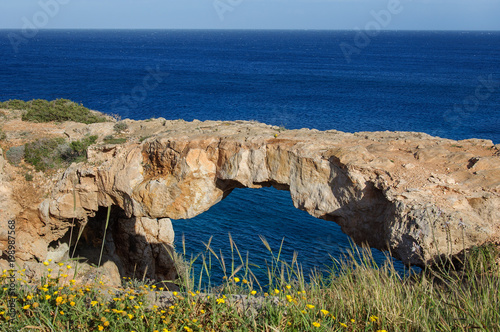 natural stone bridge cave in Mediterranean Sea, Ayia Napa, Cyprus. photo