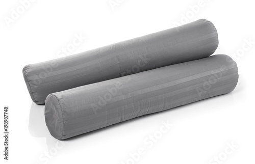 Gray bolster pillow isolated on white background