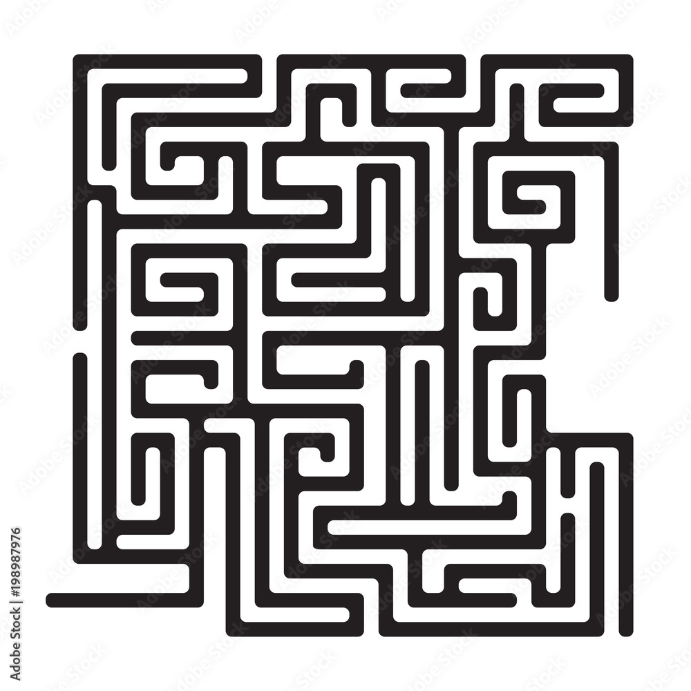 Square maze game for kids and adults. Black lines with rounded corners. Square maze game for kids and adults. Black lines with rounded corners.