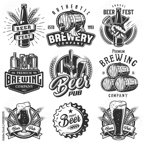 Canvas Print Set emblems with beer objects