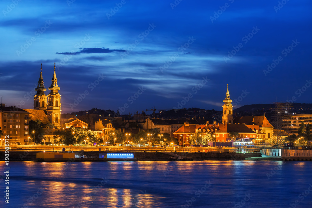 River View of Budapest City at Twilight Evening