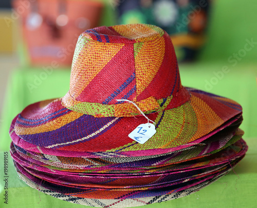 colorful hats at market, Pointe-a-Pitre, Guadeloupe, Lesser Antillies, Caribbean photo