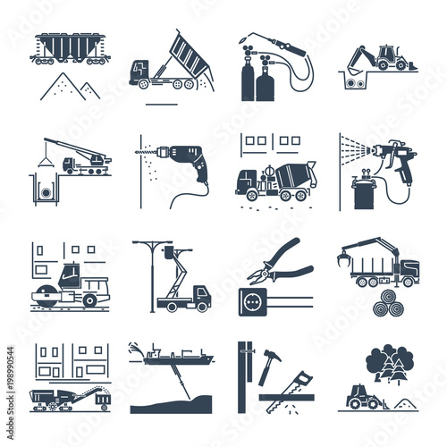 set of black icons construction and renovation, equipment