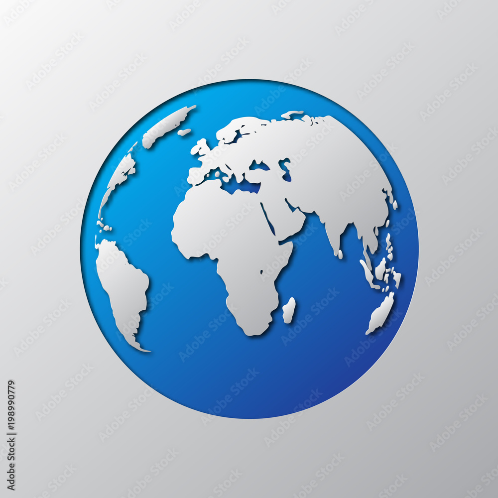Fototapeta premium Paper art of the blue globe Earth. Vector illustration.