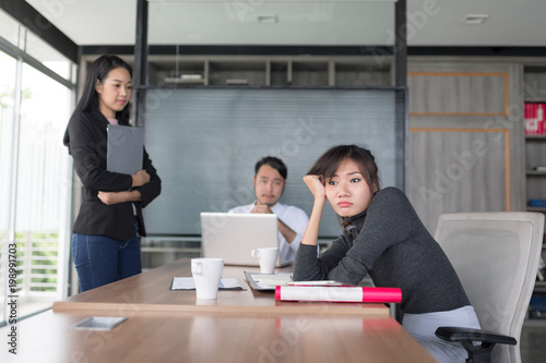 In selective focus of Business people stressful from conference during working.Emotional Stress, over working, Occupation concept. Set up studio shooting.