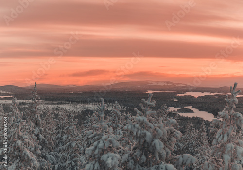 Sunset in Lapland at winter photo