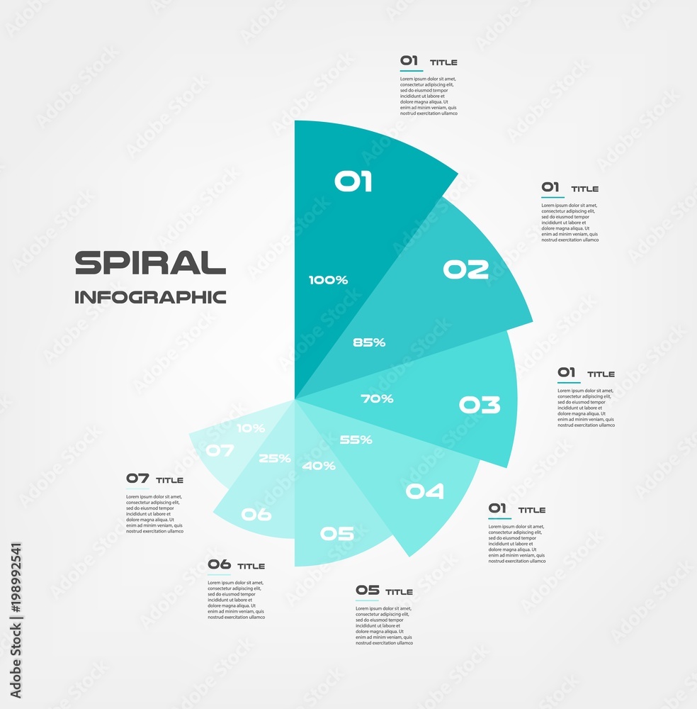 Sunburst-pie chart, color infographics step by step in a series of circle. Element of chart, graph, diagram with 7 options - parts, processes. Vector business template for presentation