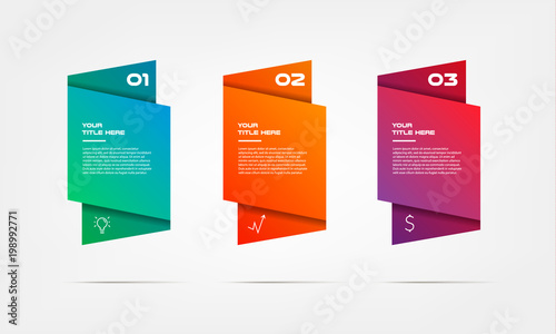 Gradient infographics step by step. Element of chart, graph, diagram with 3 options - parts, processes, timelines. Vector business template for presentation, banners. Abstract form