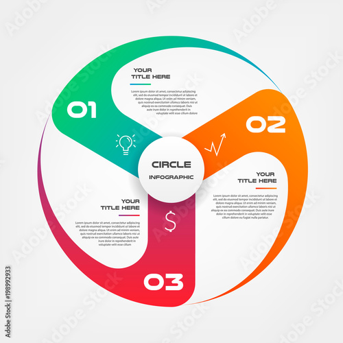 Windmill, propeller, gradient circle infographics step by step. Element of chart, graph, diagram with 3 options - parts, processes, timelines. Vector business template for presentation