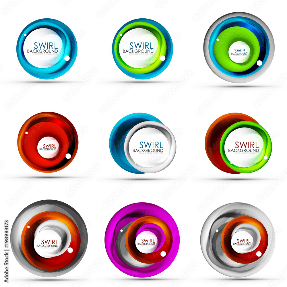 Set of spiral swirl flowing lines 3d vector abstract icon designs. Rotating concepts Set of spiral swirl flowing lines 3d vector abstract icon designs. Rotating concepts