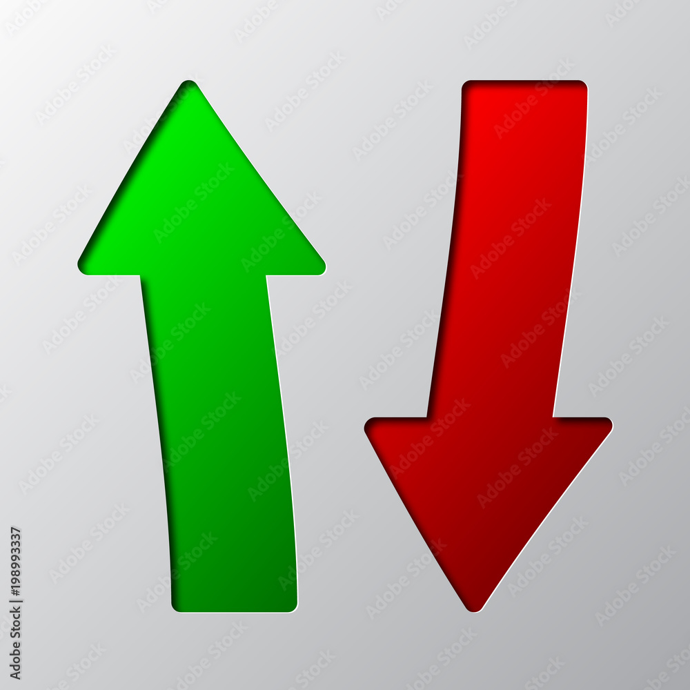 Paper art of the red and green arrows. Vector illustration. Paper art of the red and green arrows. Vector illustration.