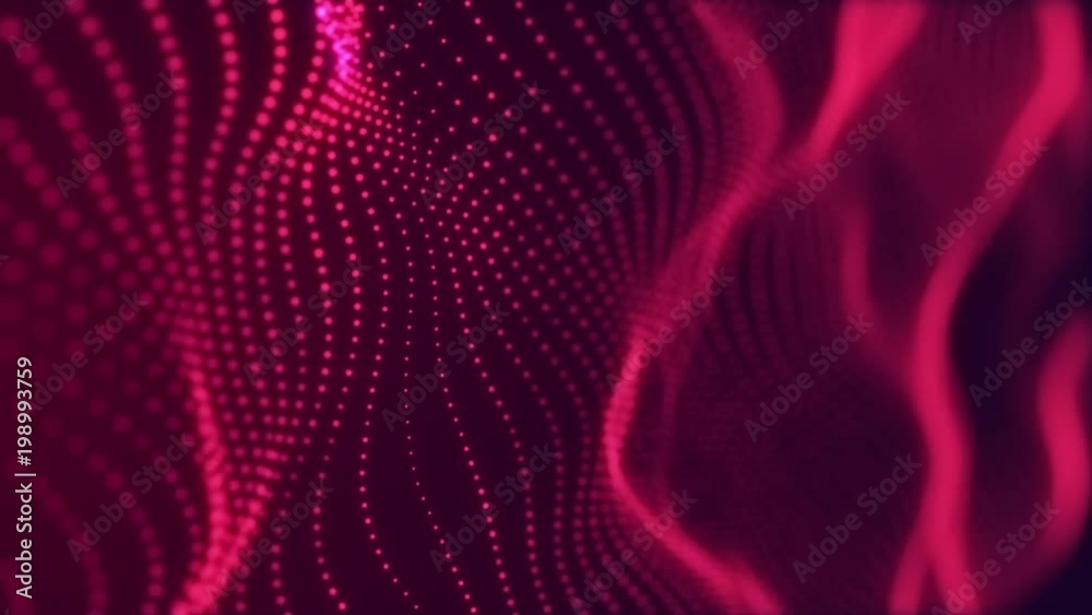 Abstract Red cg motion waving texture with glowing defocused particles. Cyber or technology digital landscape background. 1920p Full hd