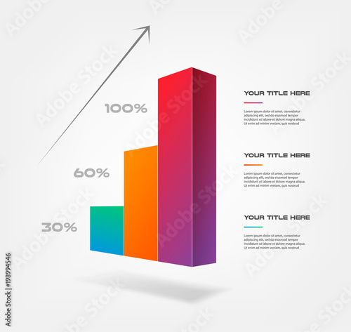 3d blocks infographics step by step. Element of chart, graph, diagram with 3 options - parts, processes, timeline. Vector business template for presentation, workflow layout, annual report, web design