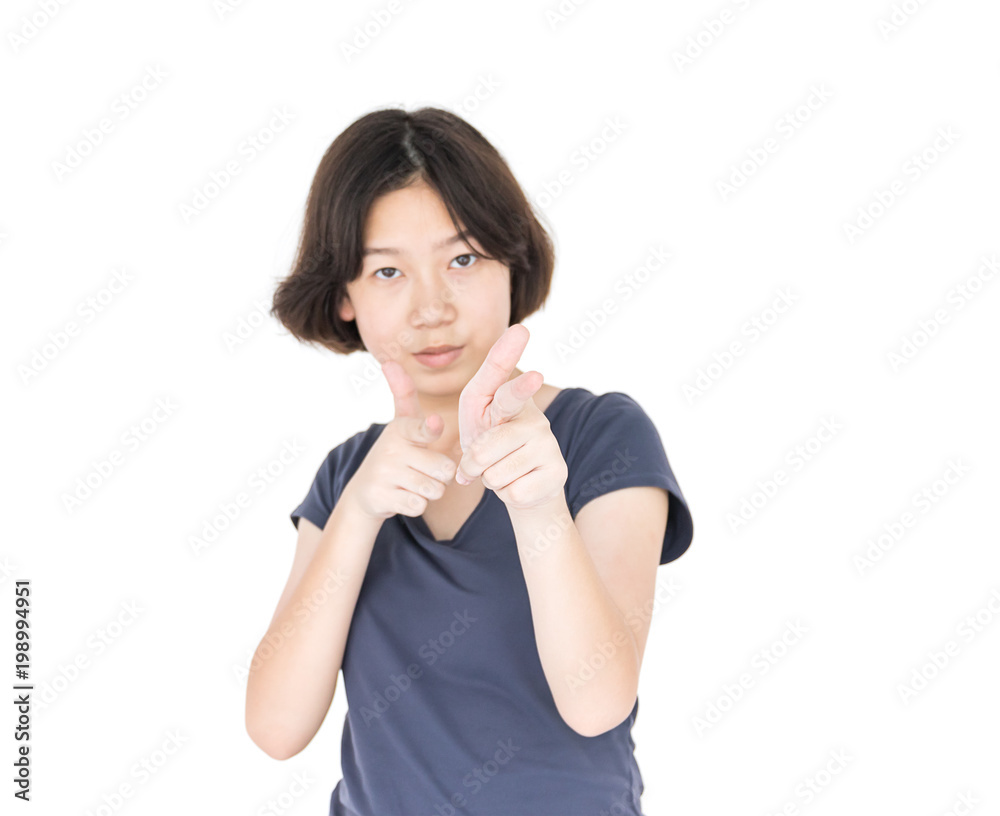 Young female short hair with blank gray t-shirt Young female short hair with blank gray t-shirt