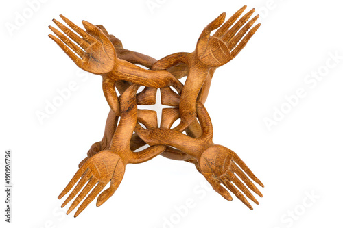 Wooden vase in the form of four bound hands