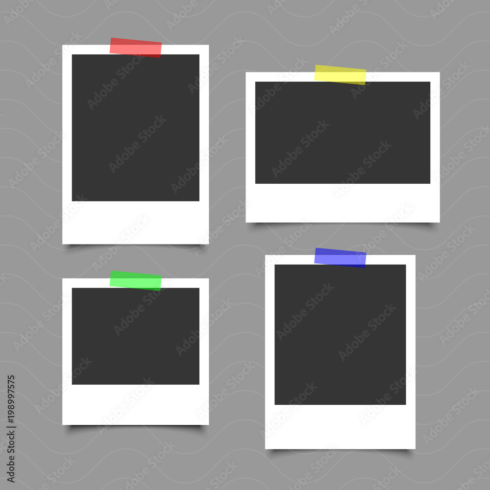 Set of vintage photo frame with tape, paper clip. Vintage style illustration. Photo realistic Vector EPS10 Mockups. Retro Photo Frame Template for your photos.