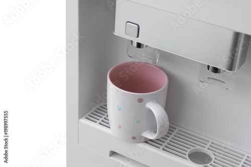 Office water cooler with cup, closeup