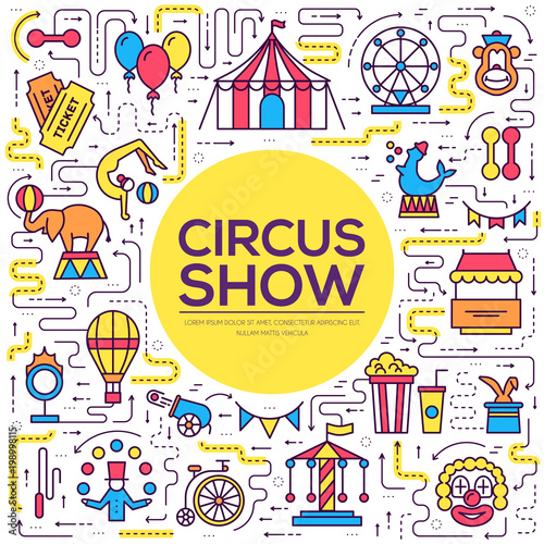 Premium quality circus outline icons infographic set. Festival linear symbol pack. Modern show template of thin line, logo, symbols, pictogram and flat illustrations vector concept