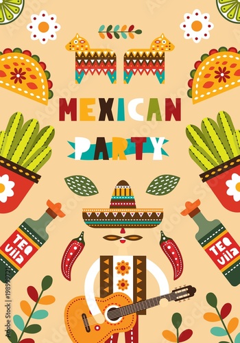 Mexican folk card invitation.