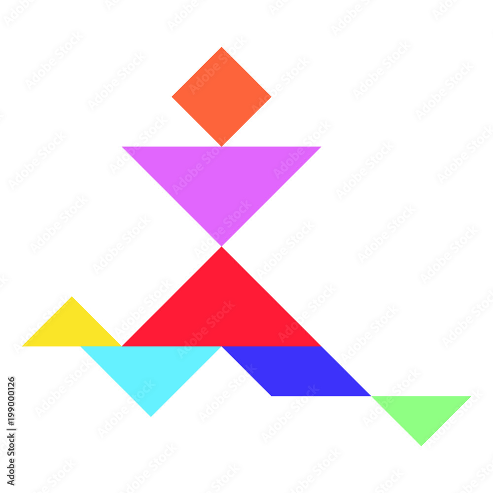 Color tangram puzzle in running man shape on white background (Vector) Color tangram puzzle in running man shape on white background (Vector)