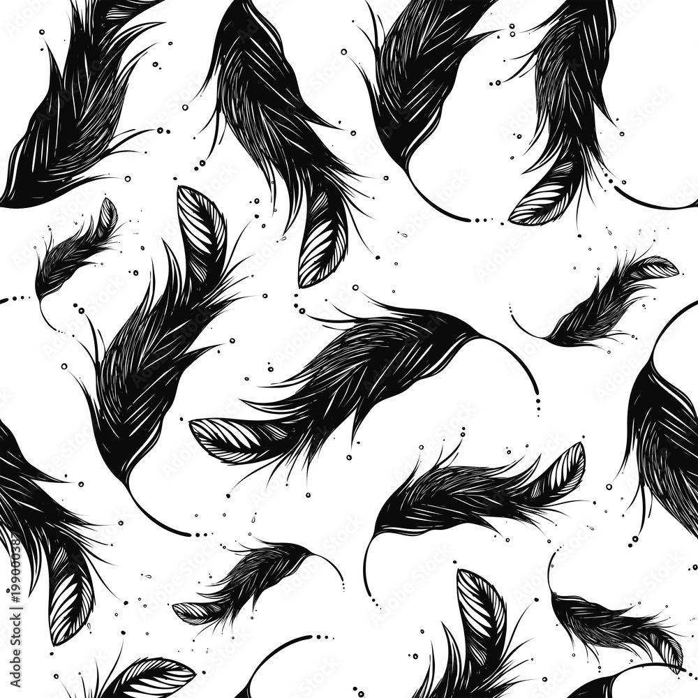 seamless monochrome feather pattern, vector seamless monochrome feather pattern, vector