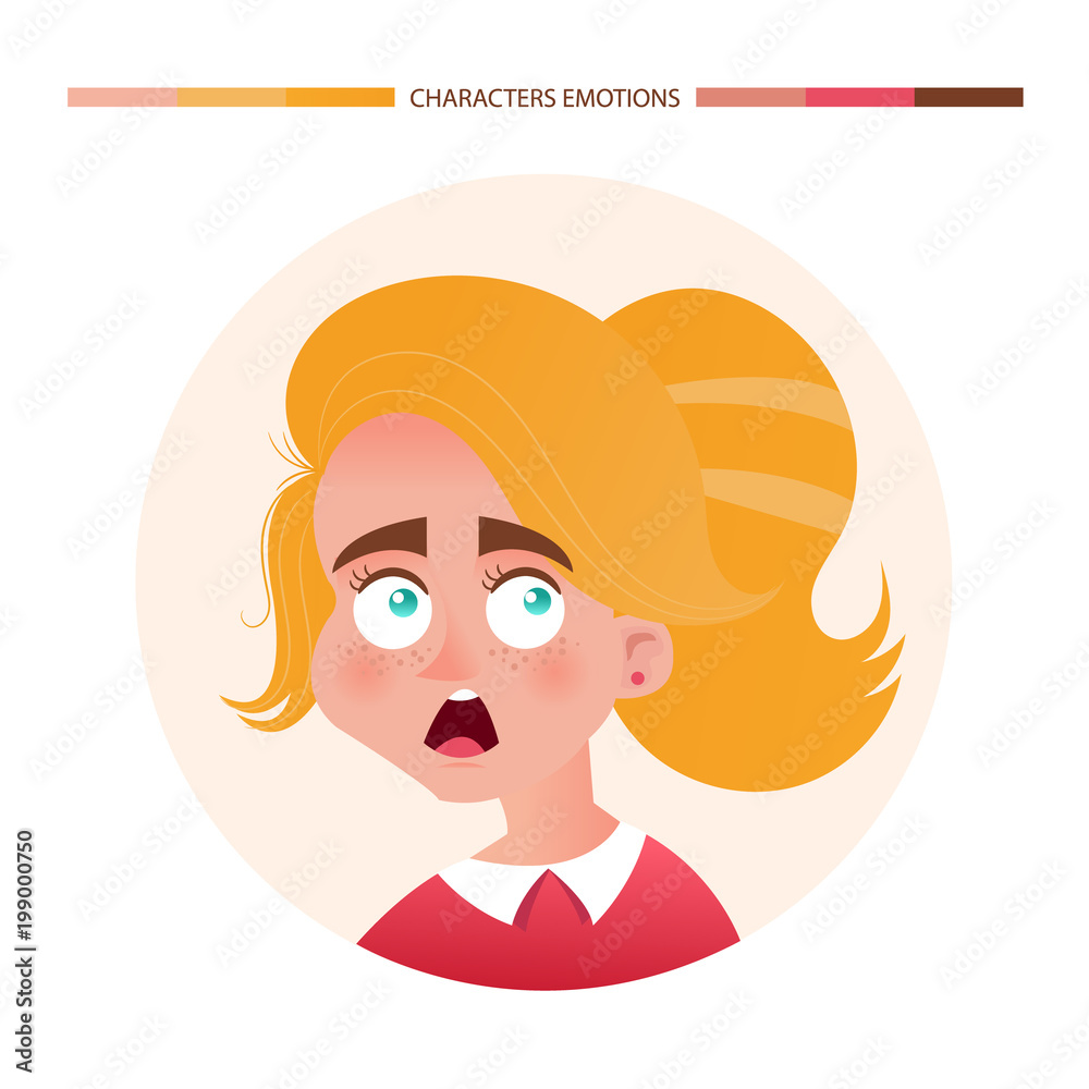 Character emotions avatar scared girl with red hair Character emotions avatar scared girl with red hair