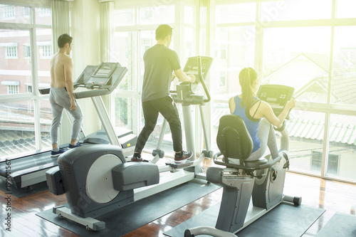 Young people are exercising in healthy fitness.