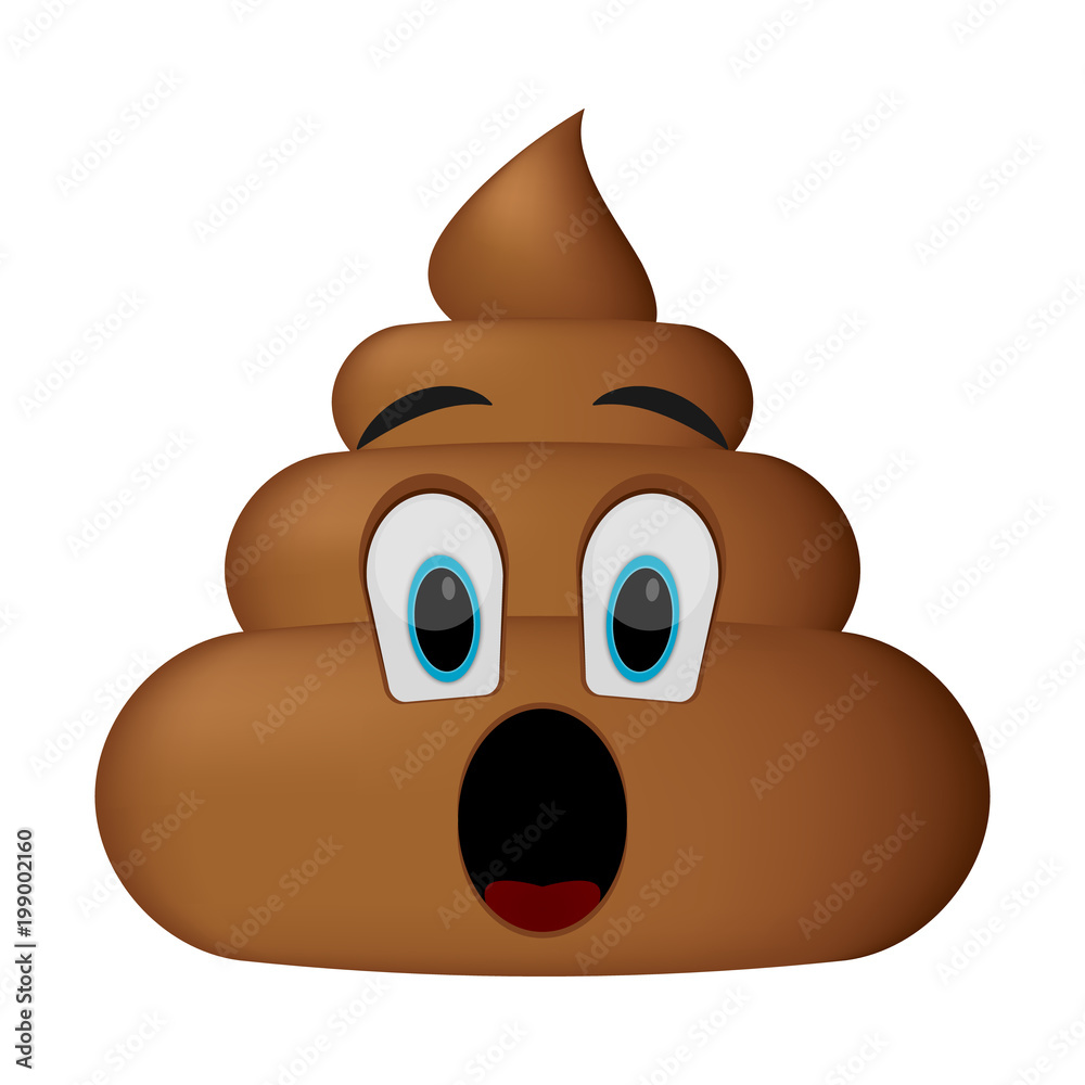 Shit icon, surprise faces, poop emoticon isolated on white background ...