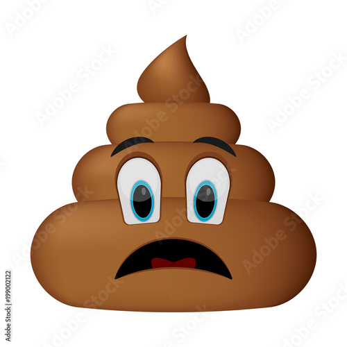 Shit icon, sad face, poop emoticon isolated on white background.